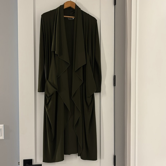 SYMPLI open front long cardigan duster Olive Green Drape Cardigan jacket size 2 - Picture 3 of 12